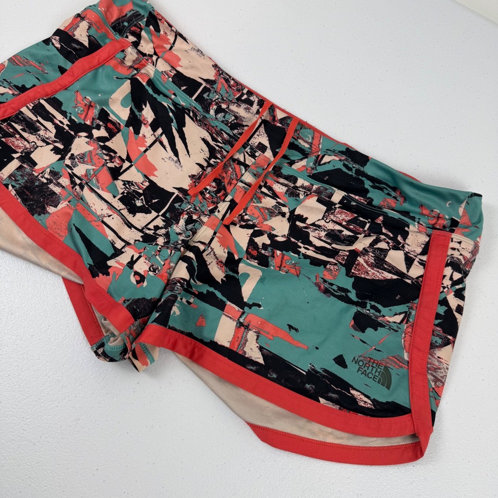 The North Face FlashDry Womens XL Abstract Print Running Shorts Teal Coral